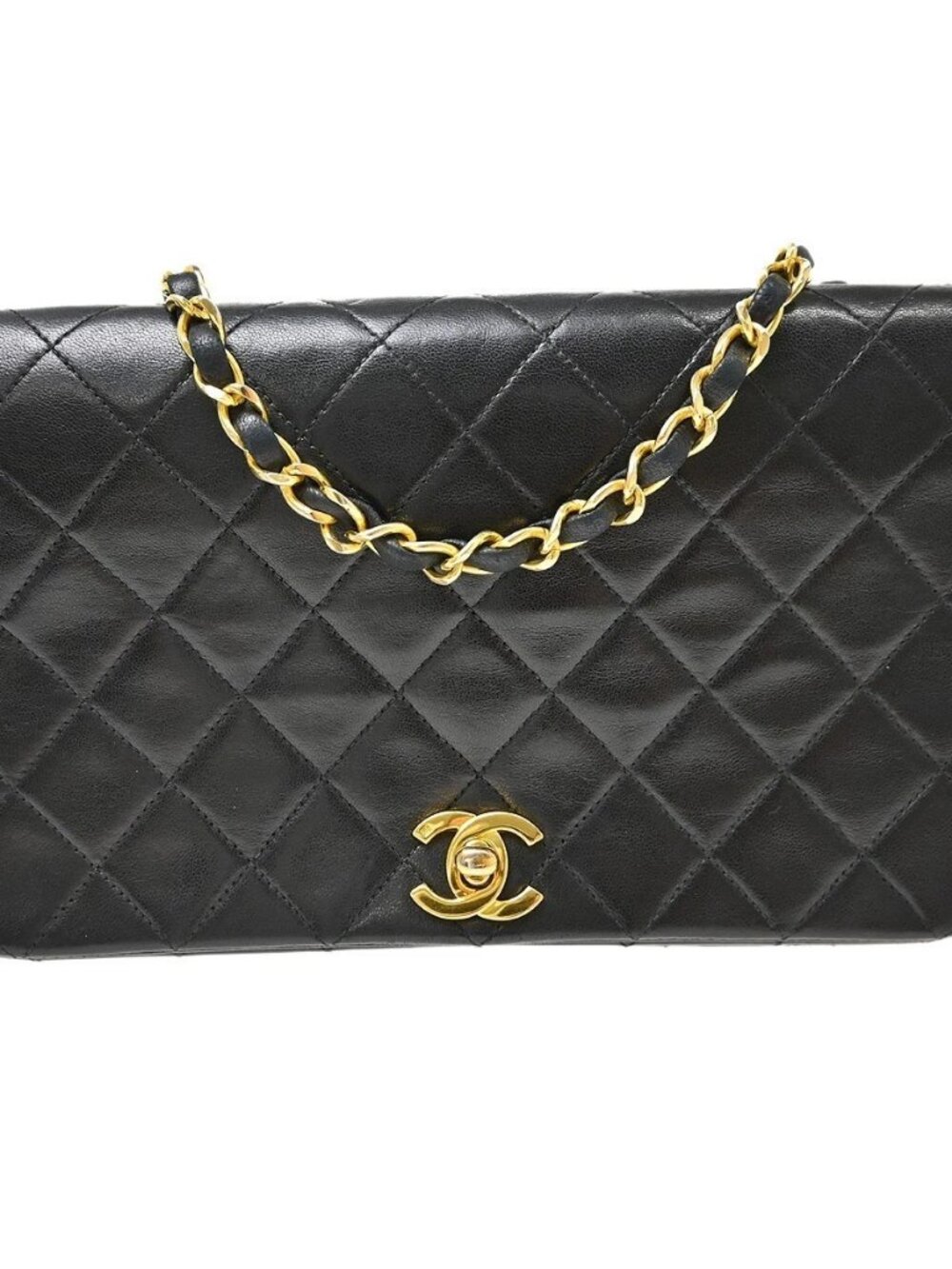 Best08 Chanel Black Lambskin Turnlock Small Full Flap Shoulder Bag KQ01776
